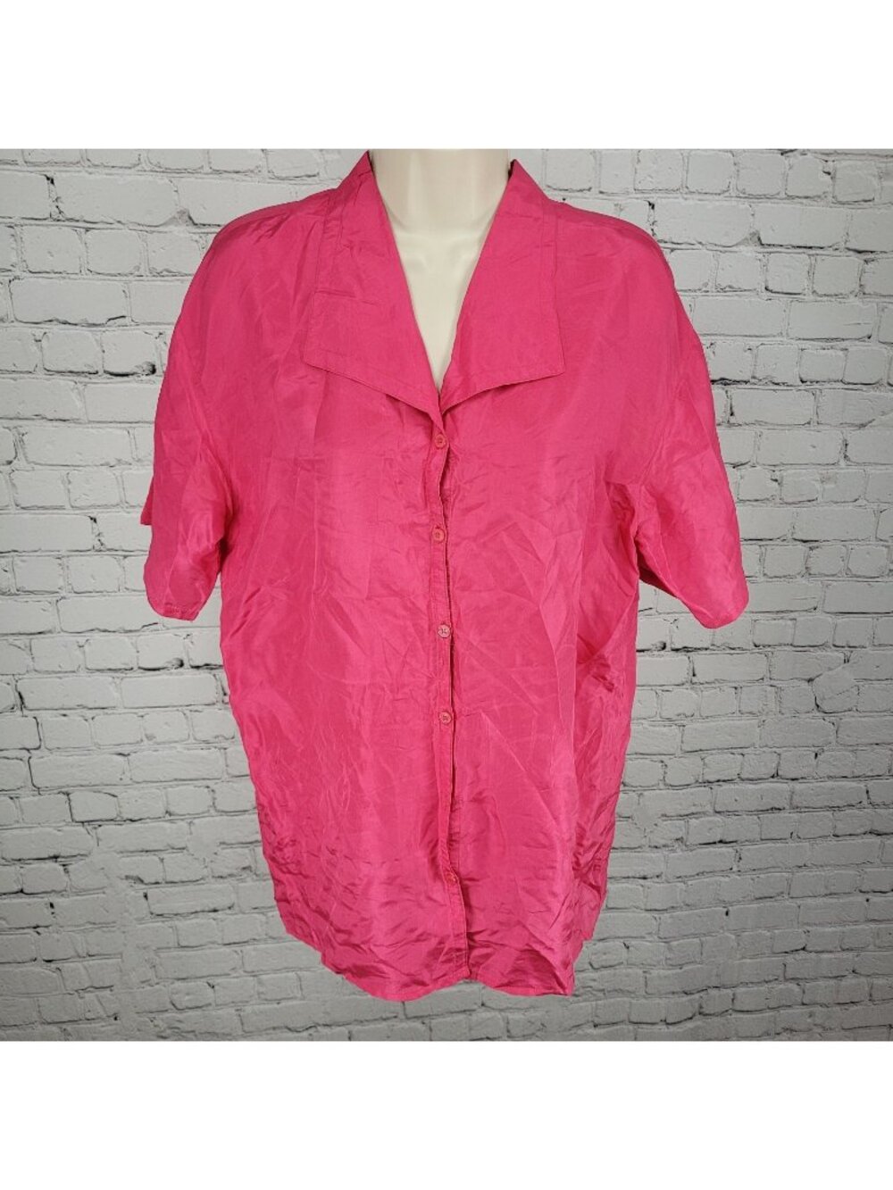 New Concepts Pink 100% Silk Lightweight Button Up Short Sleeve Top Medium M